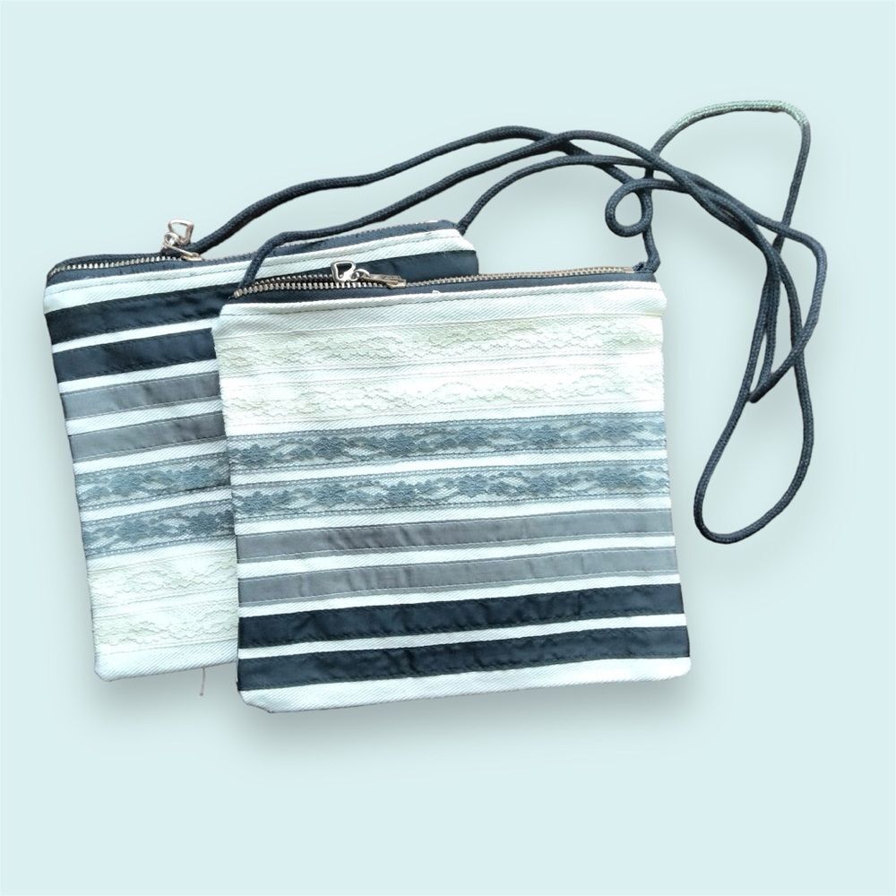 Set of 2 Black Gray White Lace mini zippered bags NWT